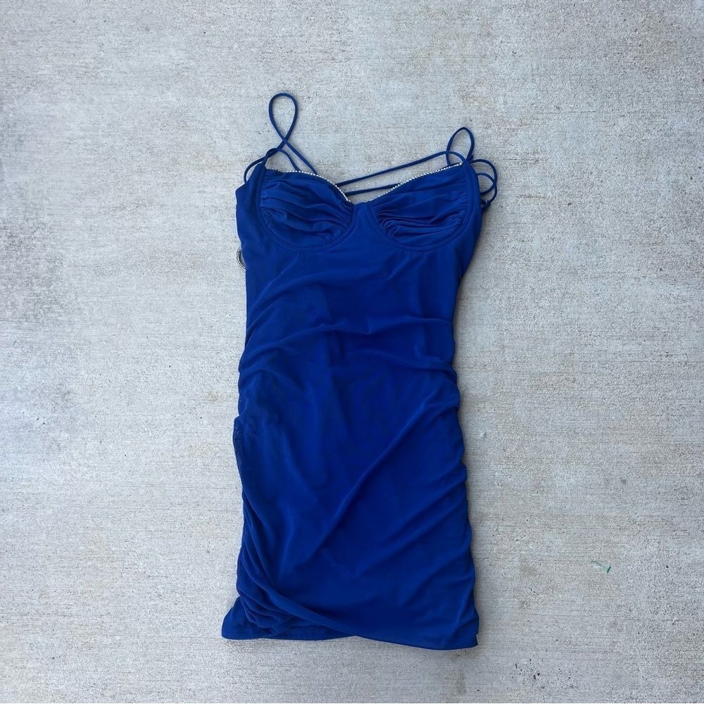 Mesh Rhinestone Open Back Dress in Blue Lucy in the sky Size M - Picture 4 of 6